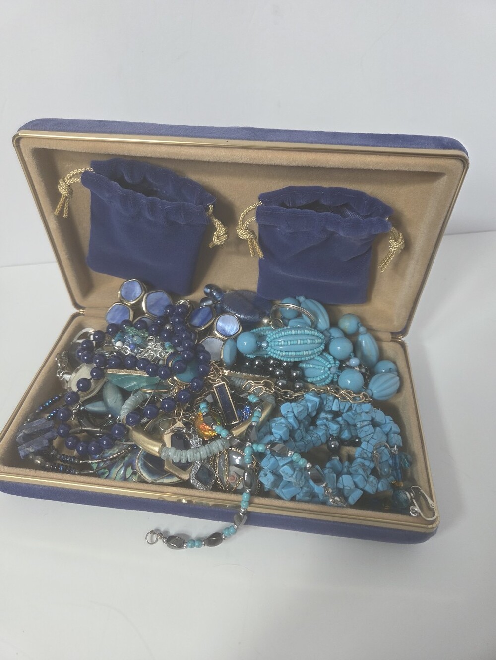 estate lot of costume jewlery and box wearable vintage to current blue tones